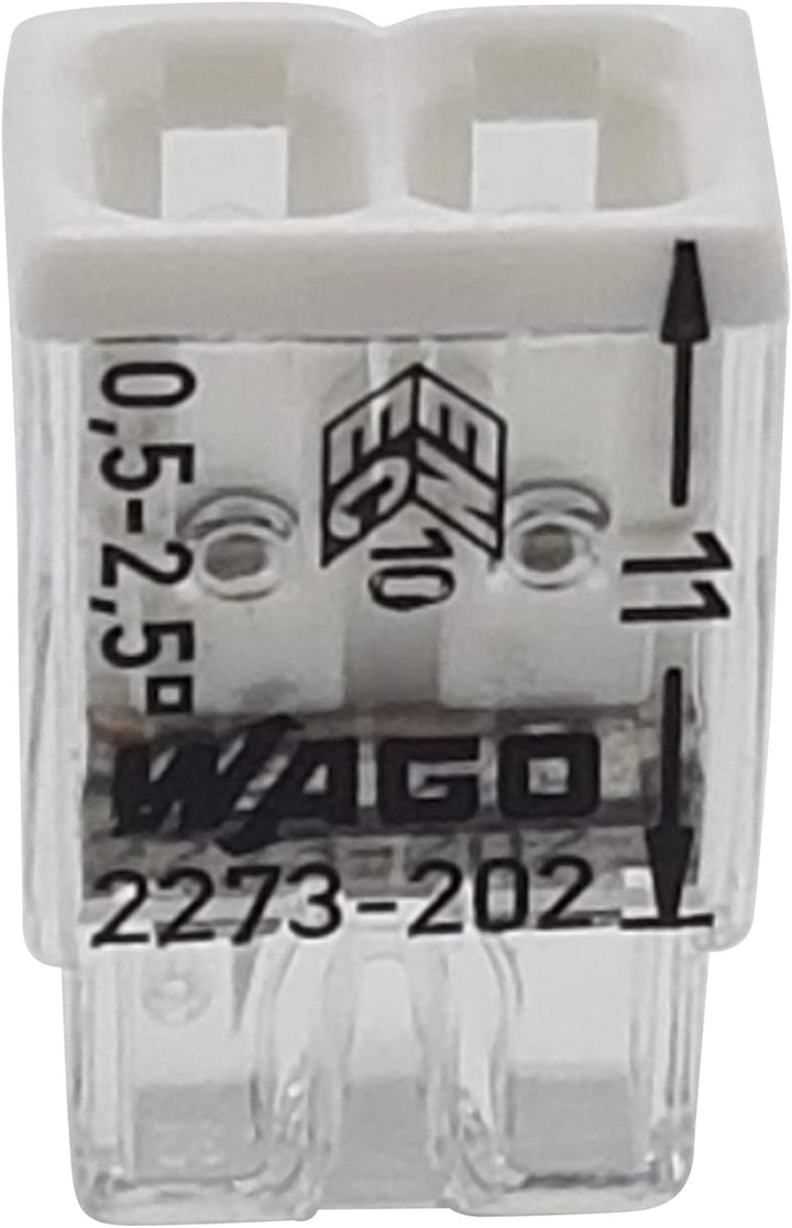 WAGO Wago 2273-202 Kompaktklemme, 0,5-2,5 mm, 2-polig, transparent, weiss, 100 Stück