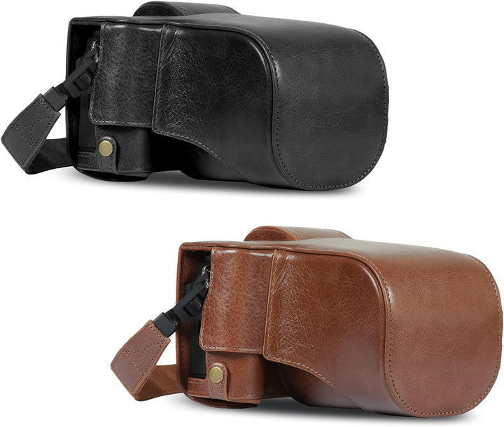 MegaGear Ever Ready Echtleder Kameratasche kompatibel mit Fujifilm X-T5 (16-80mm)(Schwarz), Schwarz