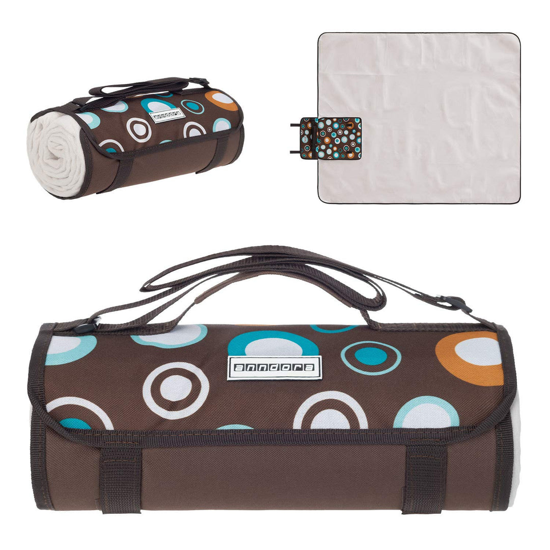 anndora Fleece Picknickdecke wasserdicht 125x150 cm - braun Braun Hellblau, Braun Hellblau