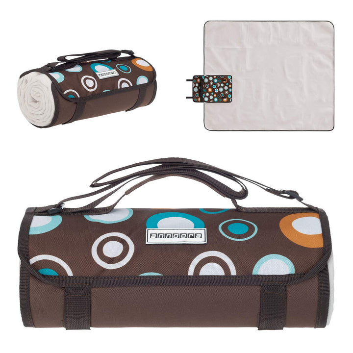 anndora Fleece Picknickdecke wasserdicht 125x150 cm - braun Braun Hellblau, Braun Hellblau