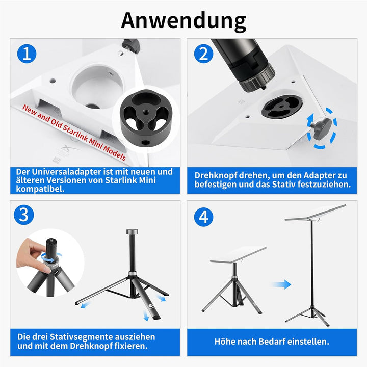 Selens Starlink Mini Stativ mit Adapter, Alu Höhenverstellbar für Camping