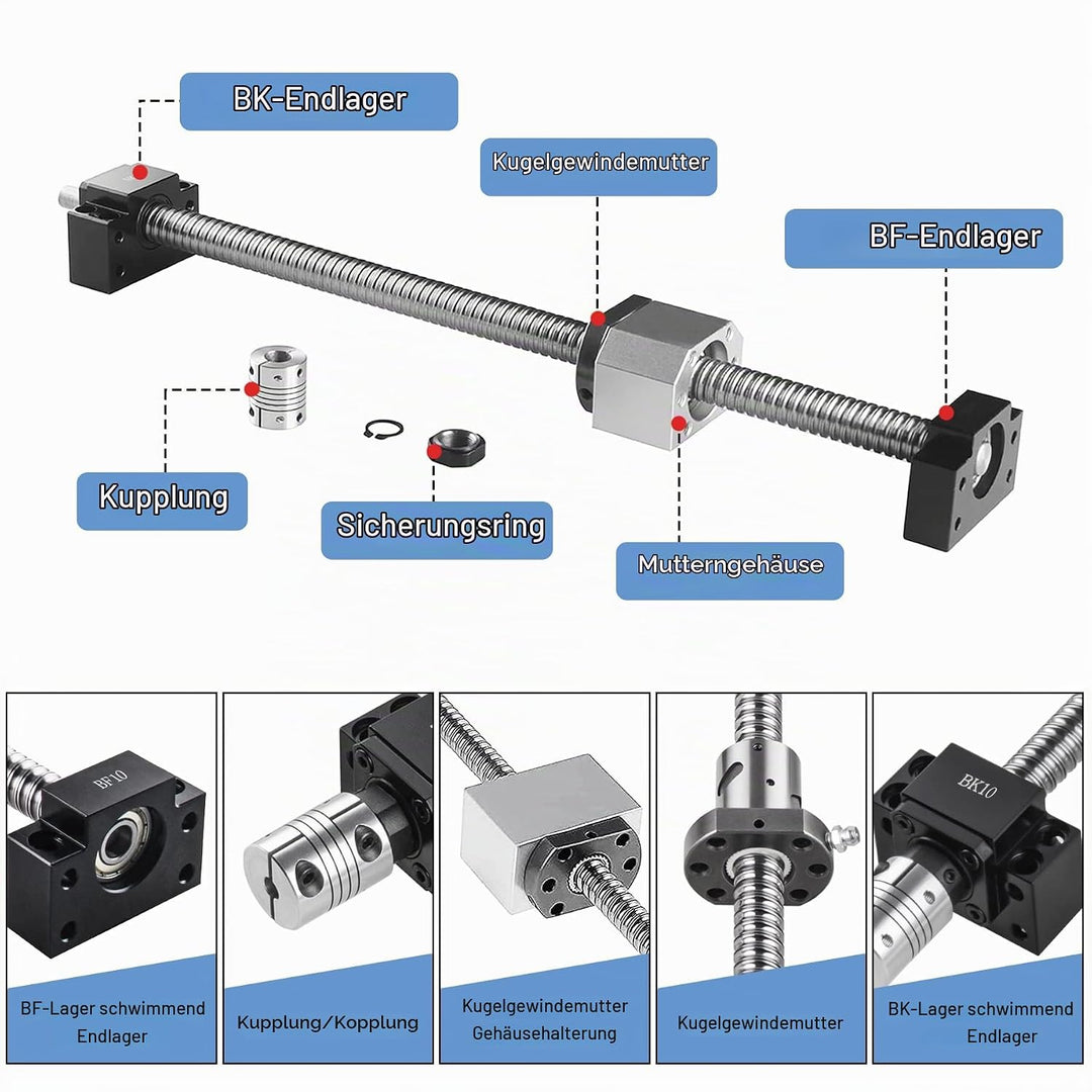 CNCMANS SFU1204 Kugelumlaufspindel, SFU1204 250mm Edelstahl Ball Screw Gewindespindel mit Bearbeitet