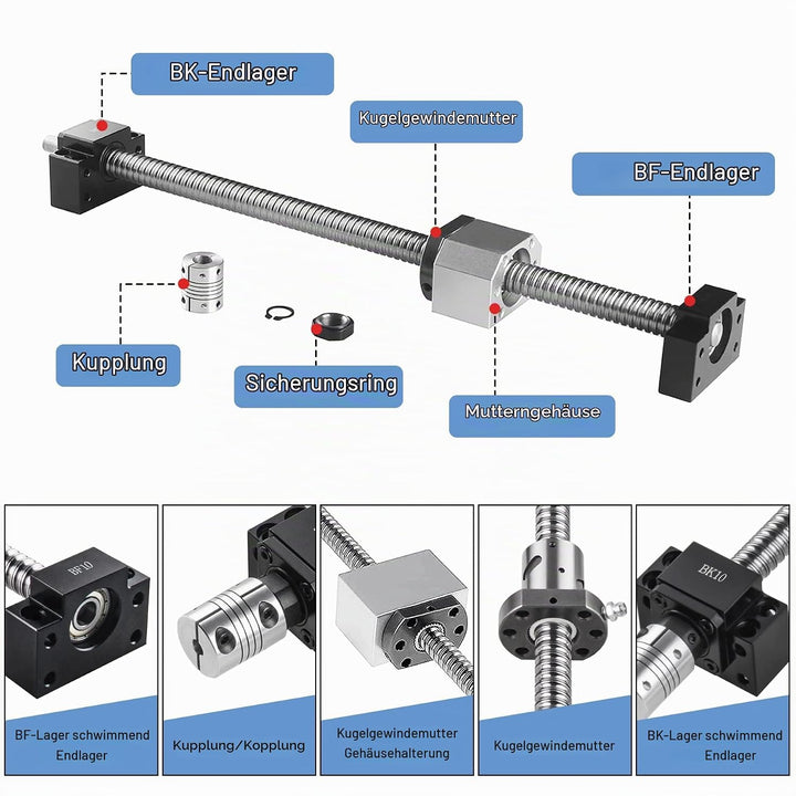 CNCMANS SFU1204 Kugelumlaufspindel, SFU1204 250mm Edelstahl Ball Screw Gewindespindel mit Bearbeitet