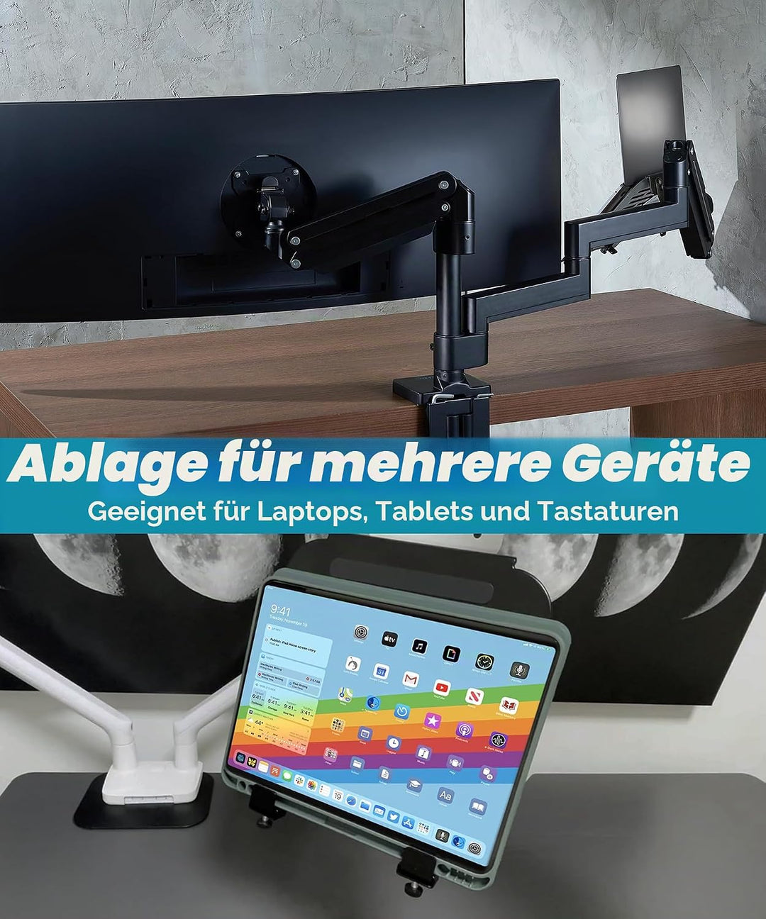 ULTRARM 10-17” Laptop Mount Tray for VESA Monitor Arms and Stands Supports Mounting Notebooks, Table
