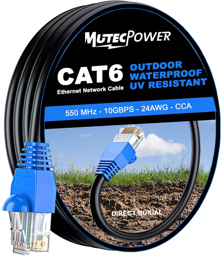 MutecPower CAT6 10m Aussen Verwendung wasserdicht - CCA - Direct Burial Ethernet Netzwerkkabel - 250