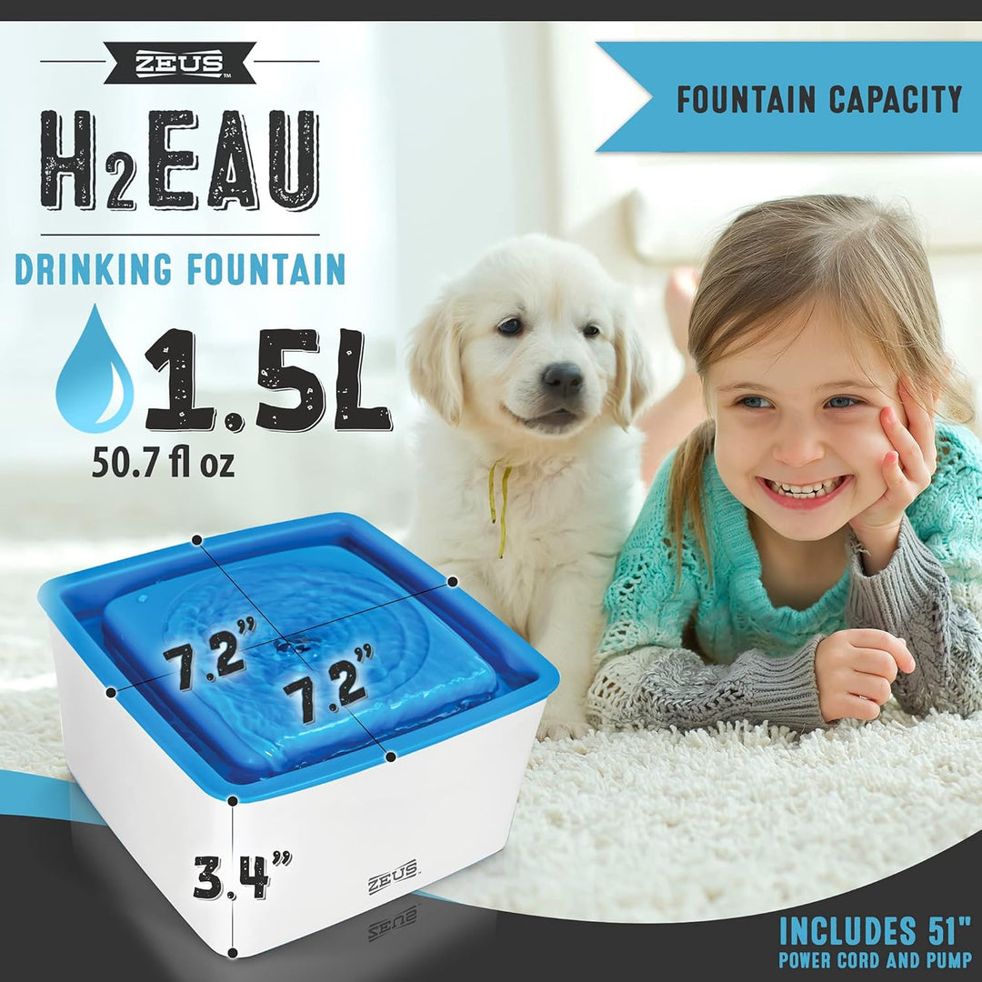 Zeus Trinkbrunnen für Hunde, weiss/blau, 1,5L Trinkbrunnen 1,5L, Trinkbrunnen 1,5L