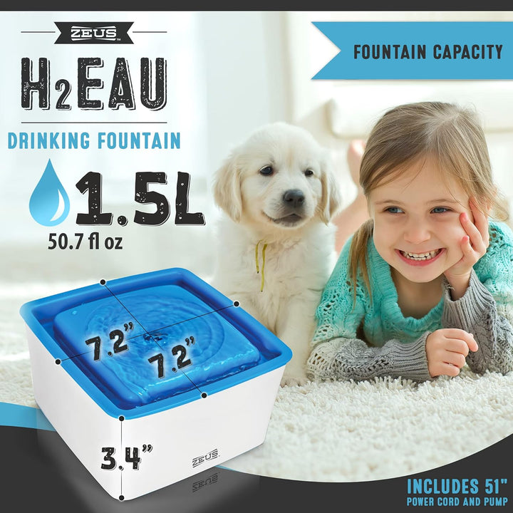 Zeus Trinkbrunnen für Hunde, weiss/blau, 1,5L Trinkbrunnen 1,5L, Trinkbrunnen 1,5L
