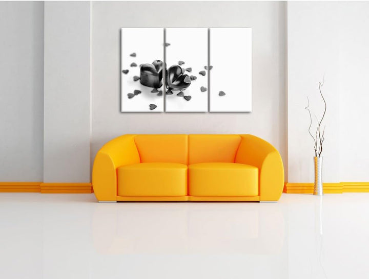 Pixxprint Monocrome, Schokoladenherzchen 3-Teiler Leinwandbild 120x80 Bild auf Leinwand