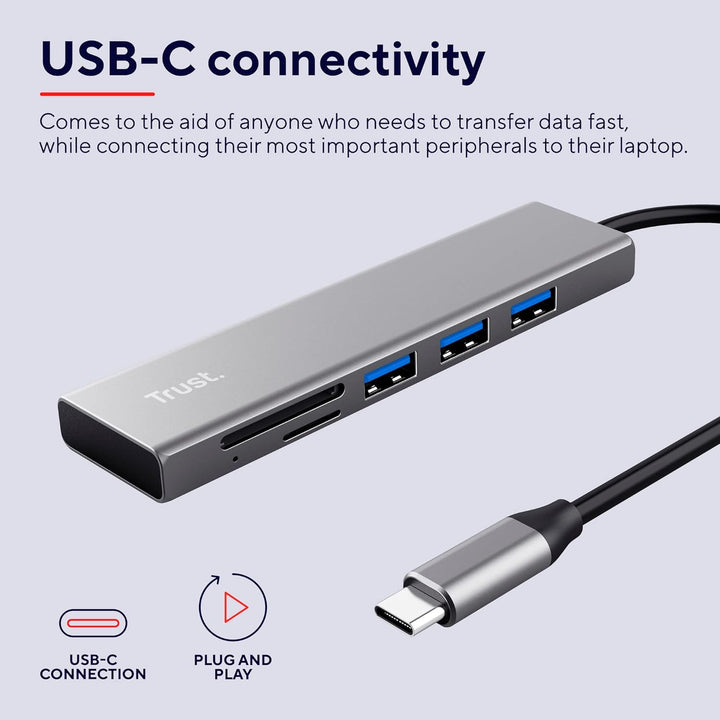 Trust Halyx Schneller USB-C-Hub und Kartenlesegerät, USB 3.2 Gen 1, SD- und Mikro-SD-Kartenlesegerät