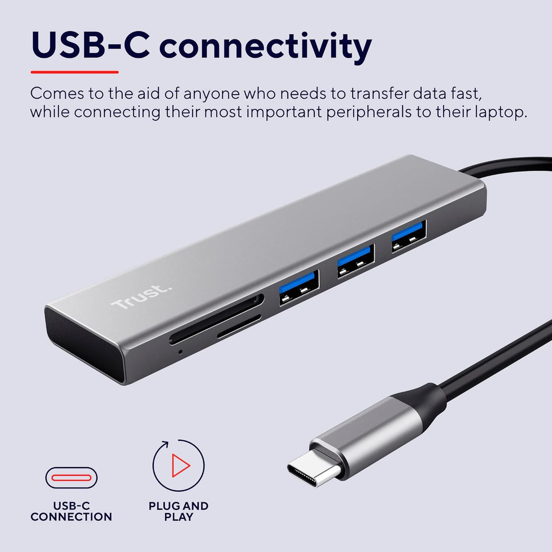 Trust Halyx Schneller USB-C-Hub und Kartenlesegerät, USB 3.2 Gen 1, SD- und Mikro-SD-Kartenlesegerät
