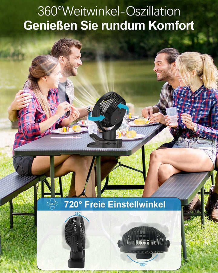 360° Oszillierend Clip Ventilator mit Fernbedienung - 10000mAh Akku USB Tischventilator Tragbarer -