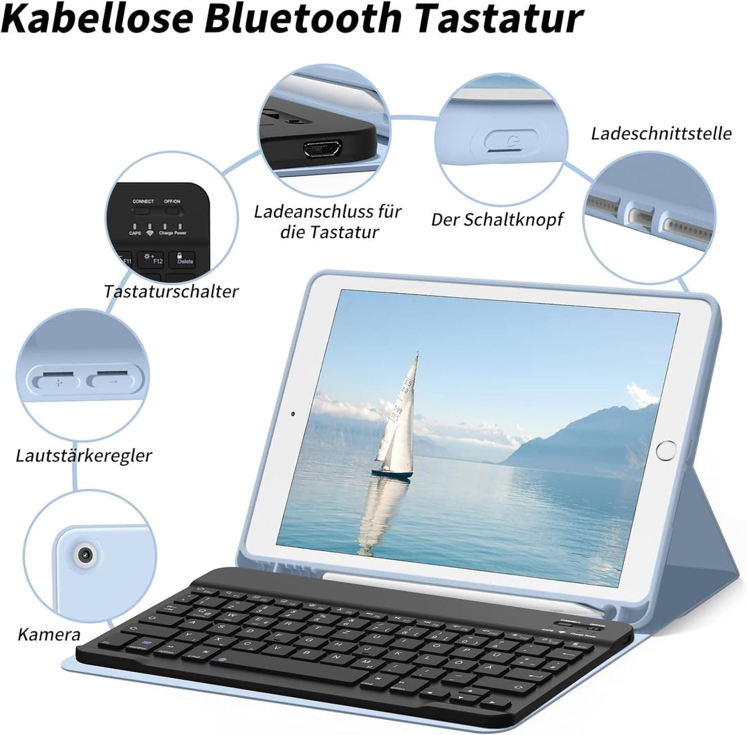 aoub Hülle mit Tastatur für iPad 9. Generation/iPad 8. Generation/iPad 7. Generation, Hülle mit Tast