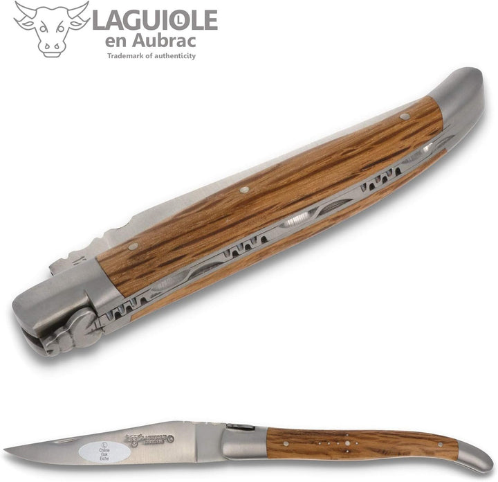 Laguiole en Aubrac Taschenmesser L0212GOIF 12 cm, Griffschalen Grüne Eiche, Klinge 10 cm matt, Backe