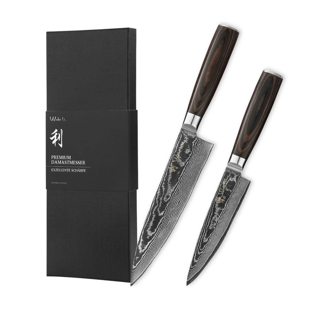 Wakoli EDIB Essentials Santoku Messer Küchenmesser Set (2-teilig) 30 & 24 cm Damastmesser aus 67 Lag