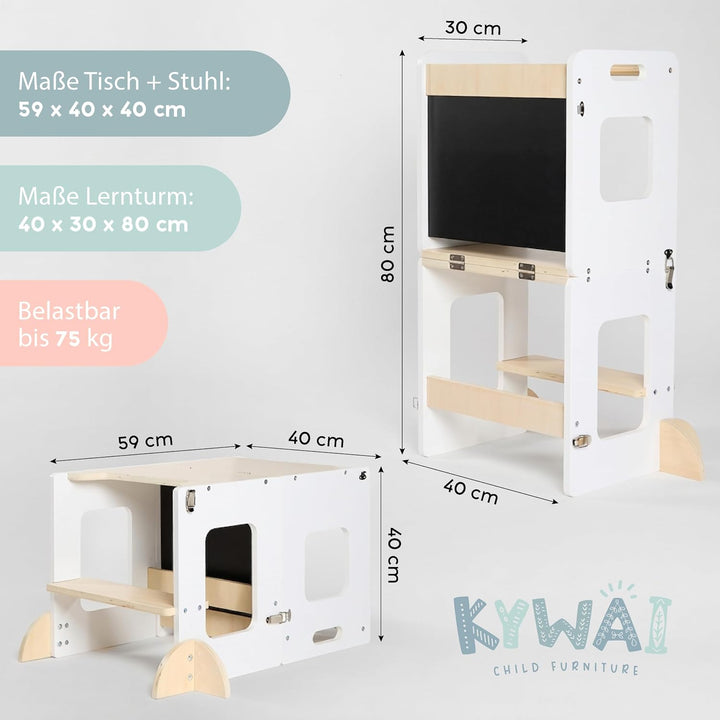 Lernturm ab 1 Jahr – Lernturm Klappbar 3 in 1 mit Tafel – Learning Tower für Kinder – Faltbar mit Si
