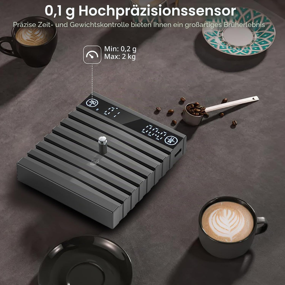 Mini Kaffeewaage mit Timer, Hochpräzise 2kg/0.1g Digitale Küchenwaage für Espresso &amp; Kaffeezubereitu