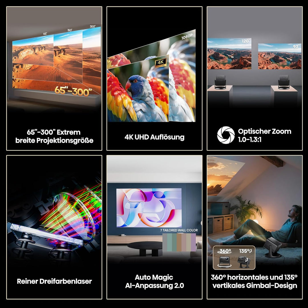 Hisense Laser Mini Projector C3, 65"-300" Projektionsgrösse, 4K,IMAX Enhanced,Optischer Zoom1.0-1.3: