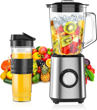 Standmixer, Smoothie Maker, 700W Blender, Mixer Smoothie Maker Combo 1,5L Glasbehälter mit 570ml Rei