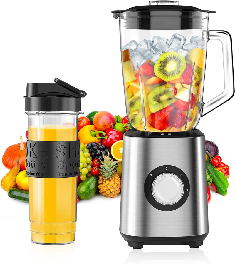 Standmixer, Smoothie Maker, 700W Blender, Mixer Smoothie Maker Combo 1,5L Glasbehälter mit 570ml Rei