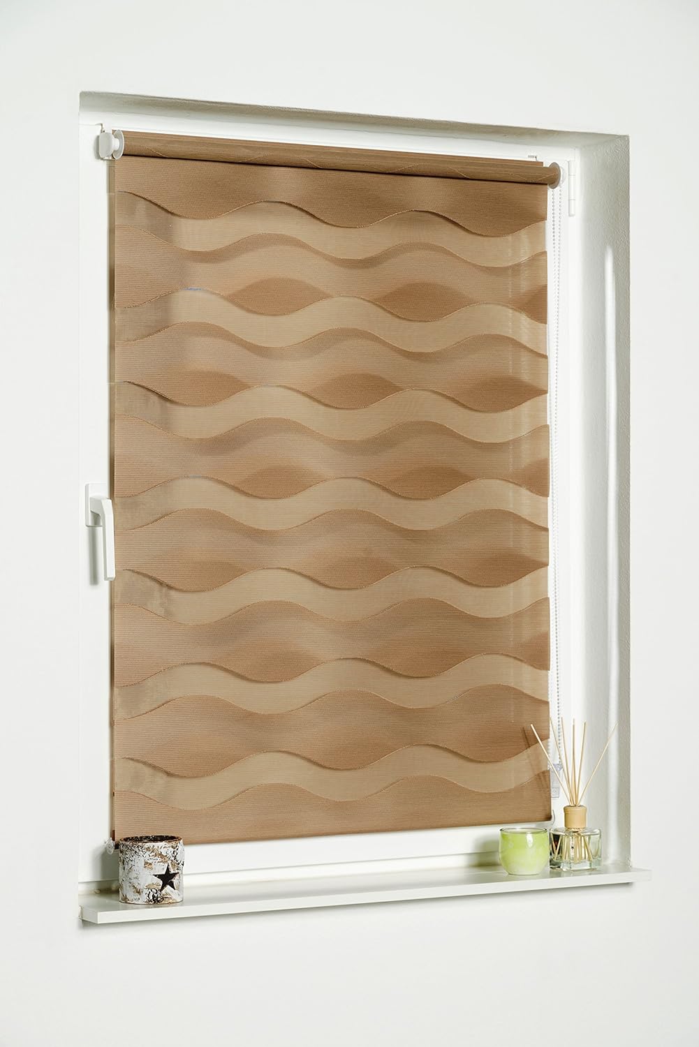 K-home Klemmfix Doppelrollo "Welle" ohne Bohren - Taupe 60 cm x 150 cm (B x L) 60 x 150 cm Taupe, 60