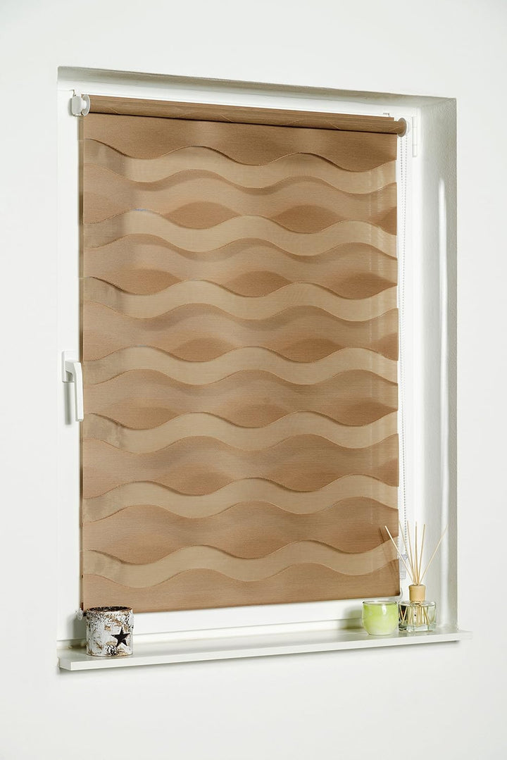 K-home Klemmfix Doppelrollo "Welle" ohne Bohren - Taupe 60 cm x 150 cm (B x L) 60 x 150 cm Taupe, 60