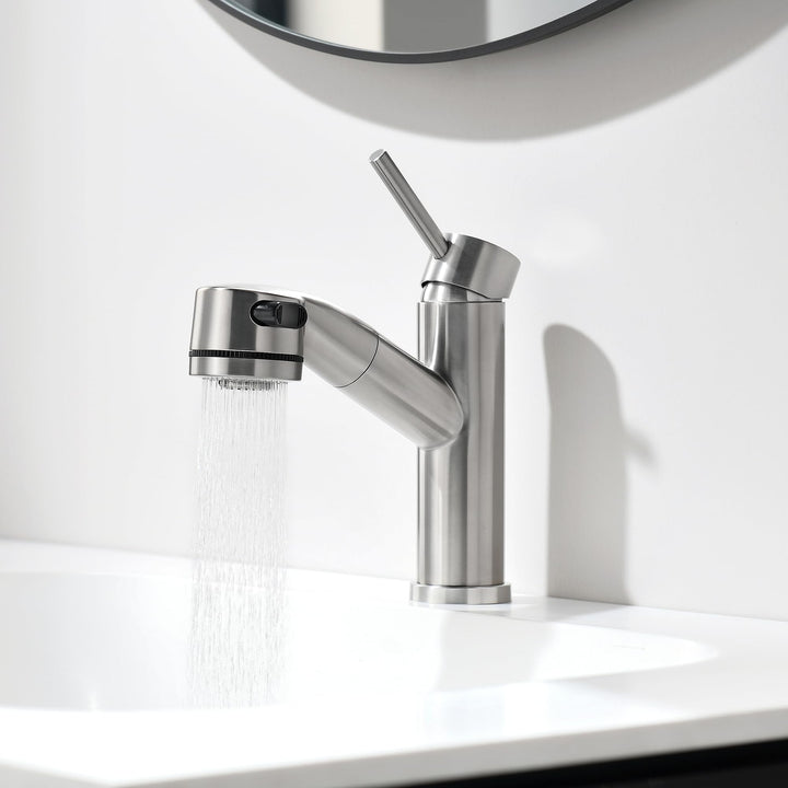 Waschbeckenarmatur mit ausziehbarer Brause Edelstahl-Wasserhahn bad mit Warm- und Kaltwassermischer