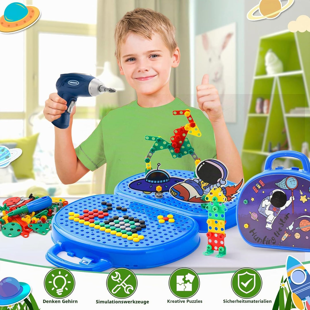 Montessori Spielzeugkiste mit Bohrmaschine, Magische Montessori-Spielzeugkiste, Mosaik Puzzle Spielz