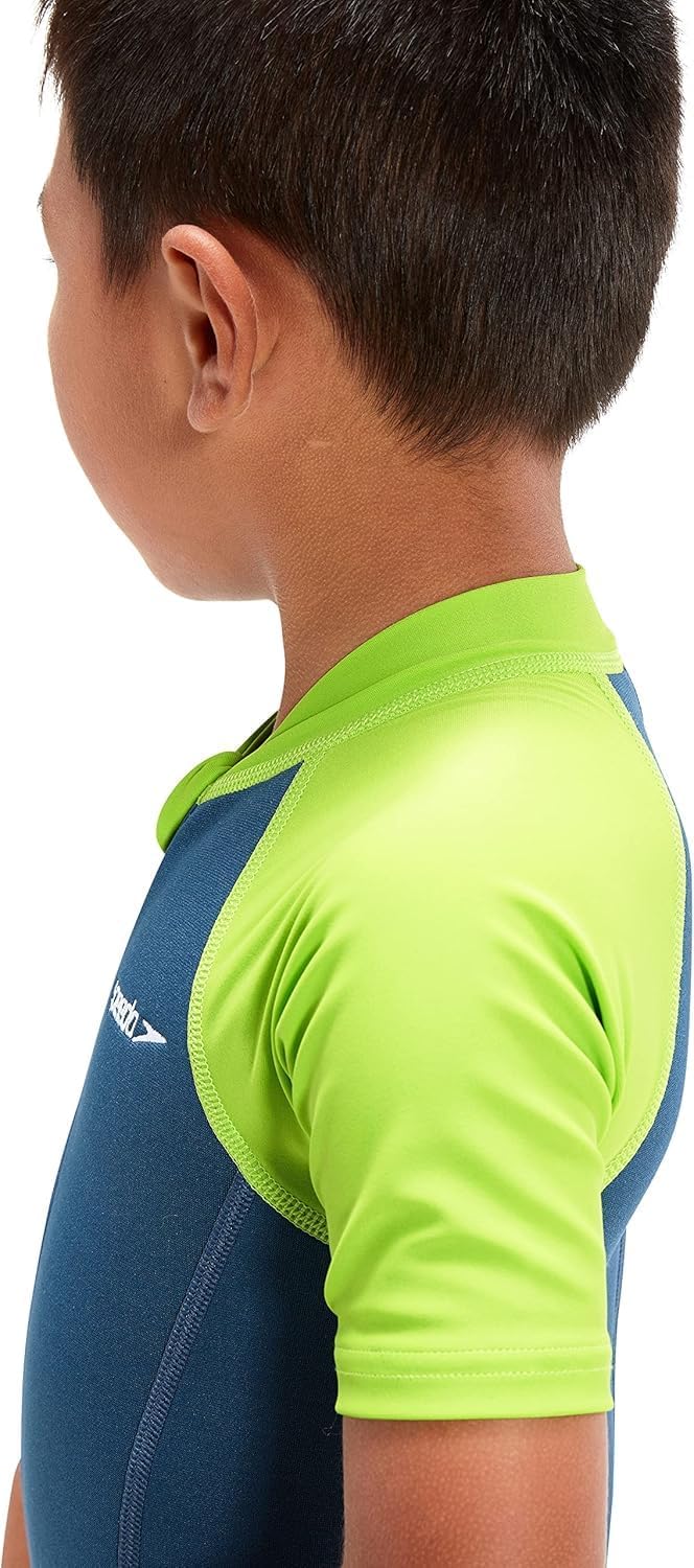 Speedo Jungen Learn To Swim Essential Wetsuit Badeanzug, Harmony Blau/Grün Lizard, 4 Jahre