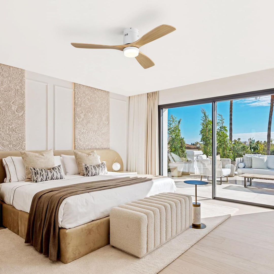 Sofucor Deckenventilator mit Beleuchtung, Deckenventilatorleuchte mit Licht, Fernbedienung, 3 Holzlü