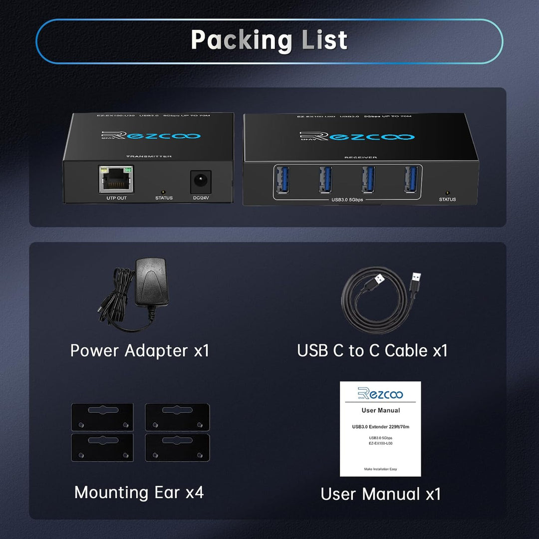 USB 3.0 Extender 229ft 70m 4-Port Extender über Cat5e Cat6 RJ45 LAN Verlängerung POE 5V Niedriger St