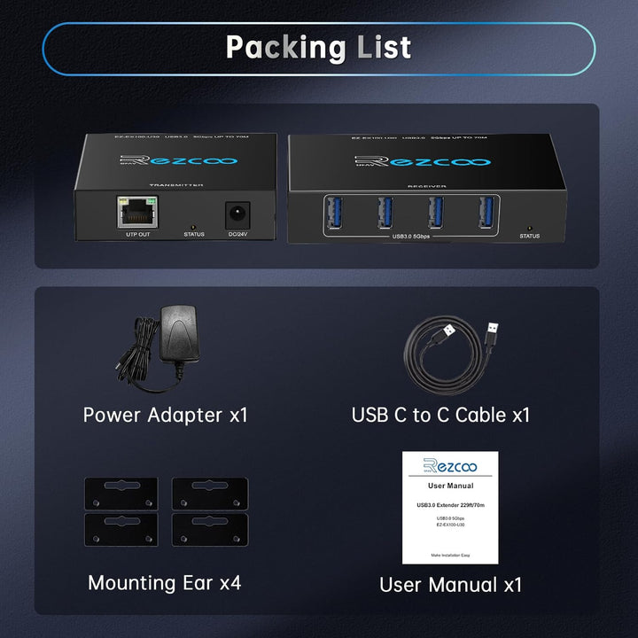 USB 3.0 Extender 229ft 70m 4-Port Extender über Cat5e Cat6 RJ45 LAN Verlängerung POE 5V Niedriger St