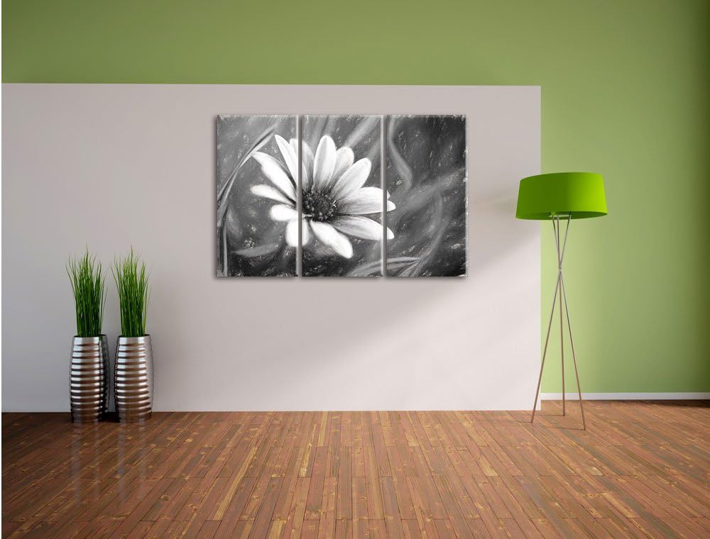 Pixxprint lilane Blume in der Natur Kunst / 3-Teilig/Gesamtmass 120cm Leinwandbild bespannt auf Holz