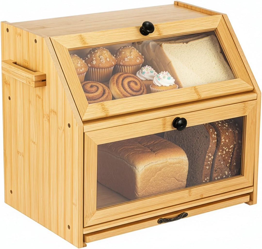 Brotkorb mit Schneidebrett Brotkasten Bambus Eco Brotbox Aufbewahrungsbox Küche Brotaufbewahrung Bro