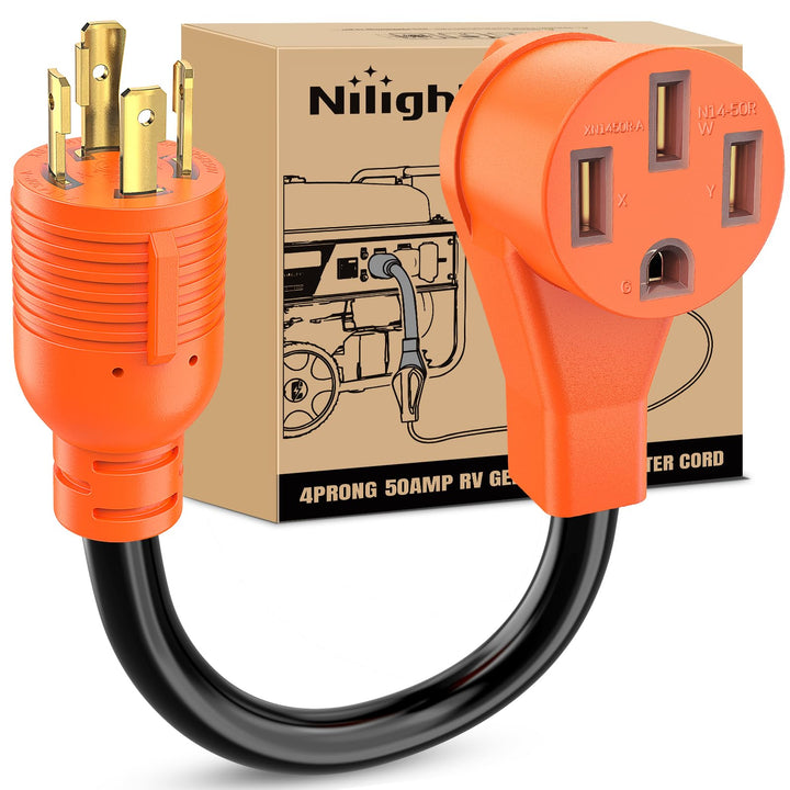 1 RV Generator Adapter Cord 30 Amp to 50 Amp 4 Prong Pure Copper Heavy Duty Twist Lock Male Plug10 G