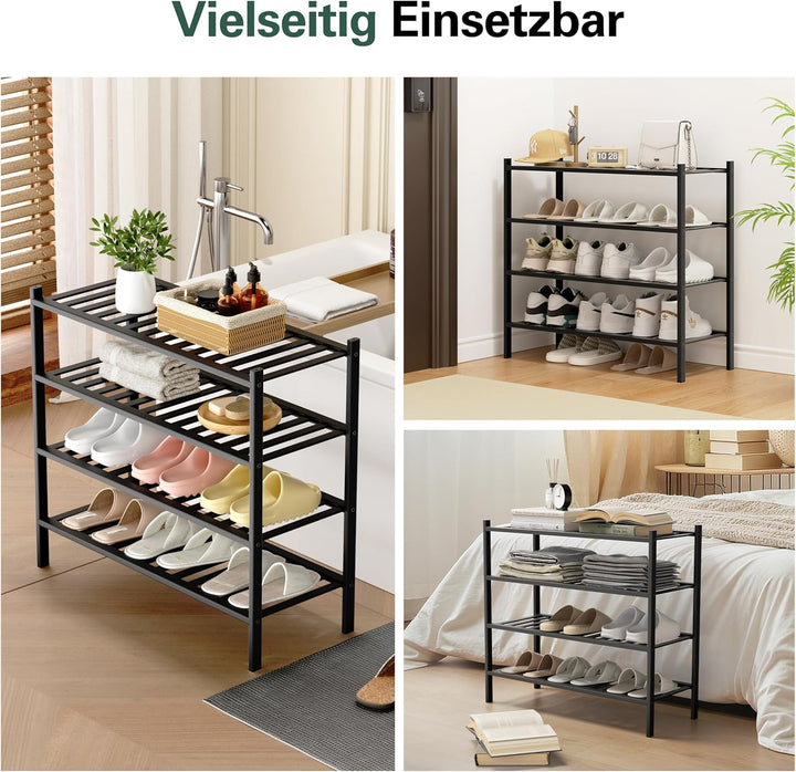 Schuhregal aus Bambus, Schuhablage mit 4 Ebenen, 68 x 28 x 64 cm, Erweiterbar Stapelbar, Schuhschran
