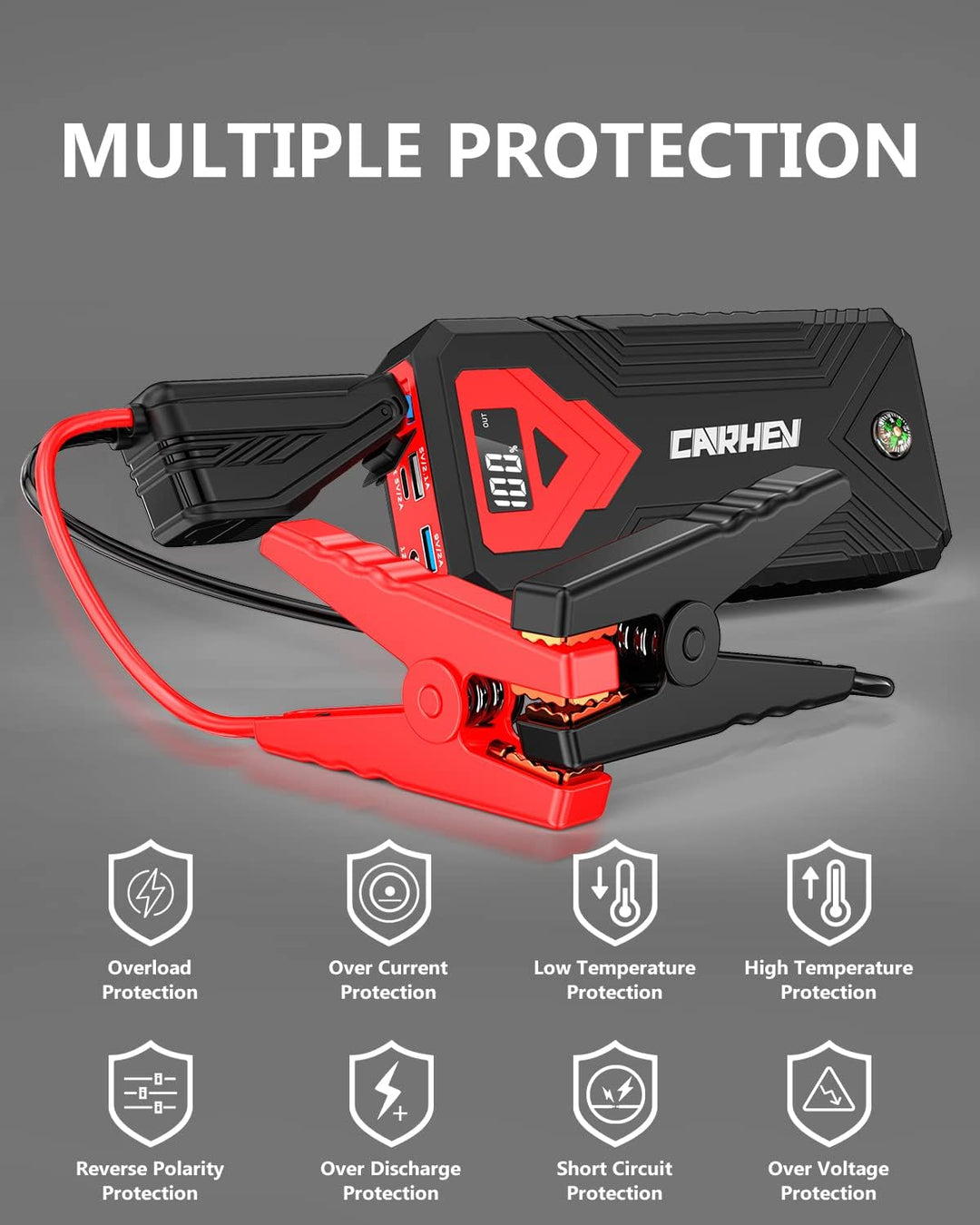 CARHEV Starthilfe Powerbank für pkw, 4000A Auto Starthilfe Powerbank (Bis Zu 8,0L Benzin Oder 8,0L D