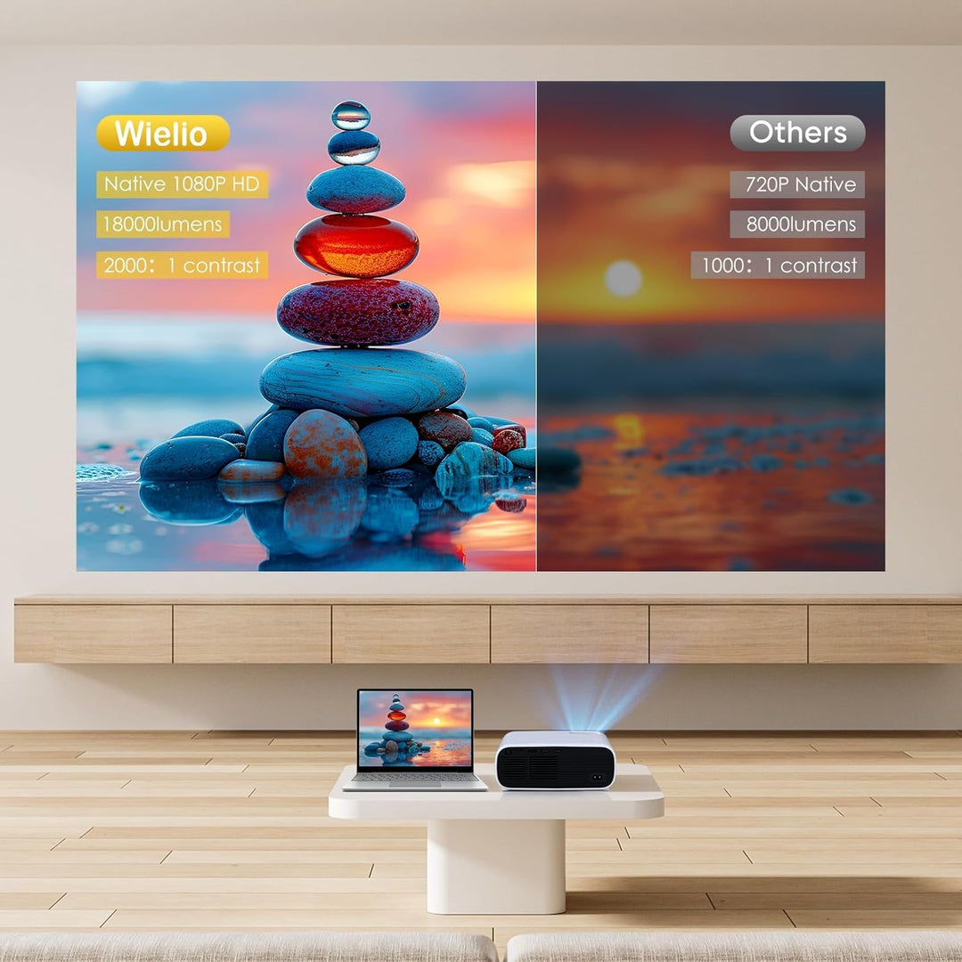 Mini Beamer mit WiFi und Bluetooth, 18000 Lumen, Full HD 1080P Auflösung Beamer 4k Heimkino, Unterst