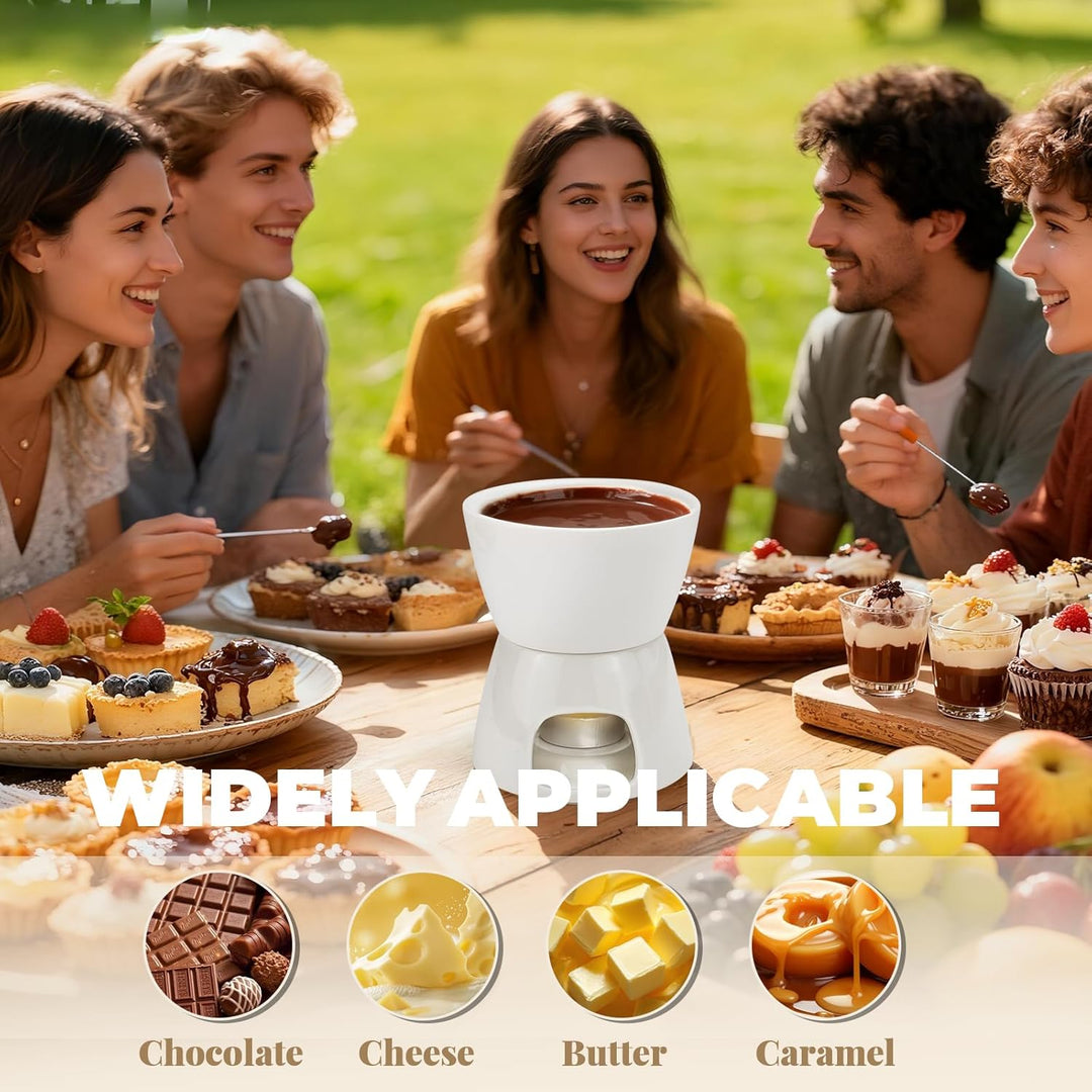 Keramik Schokofondue Tasse Schokoladenfondue Sets, Schoko Fondue Tassen, mit 4 Gabeln, Chocolate Fon