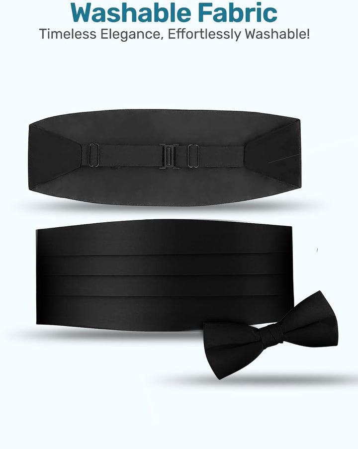 Herren-Set aus Satin mit Fliege und Kummerbund Schwarz, Schwarz