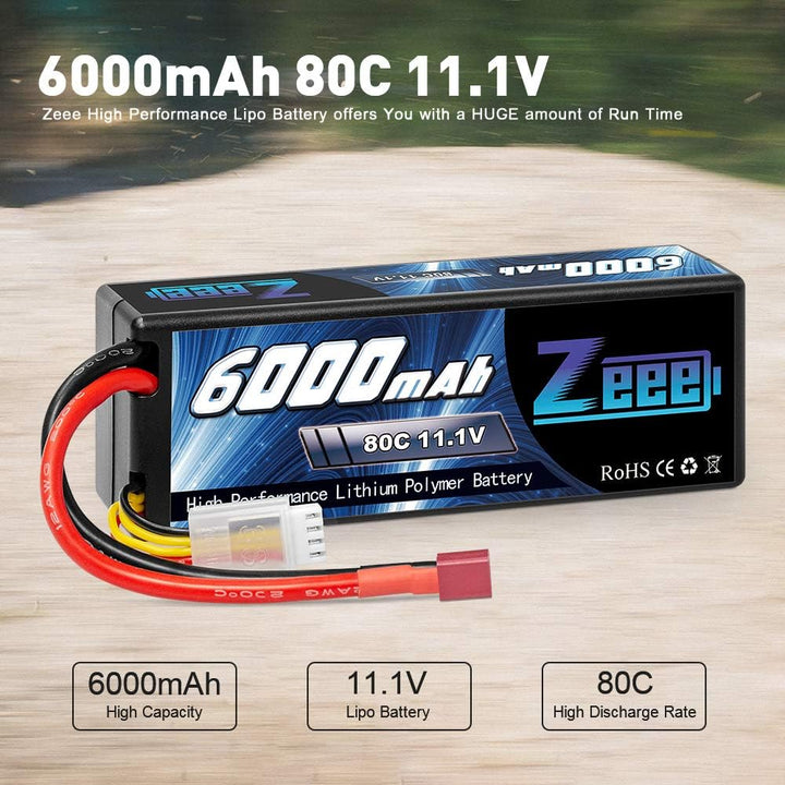 Zeee 3S Lipo Akku 11,1V 80C 6000mAh Hardcase Batterie mit T Stecker für RC Car RC Truck RC Auto Boot