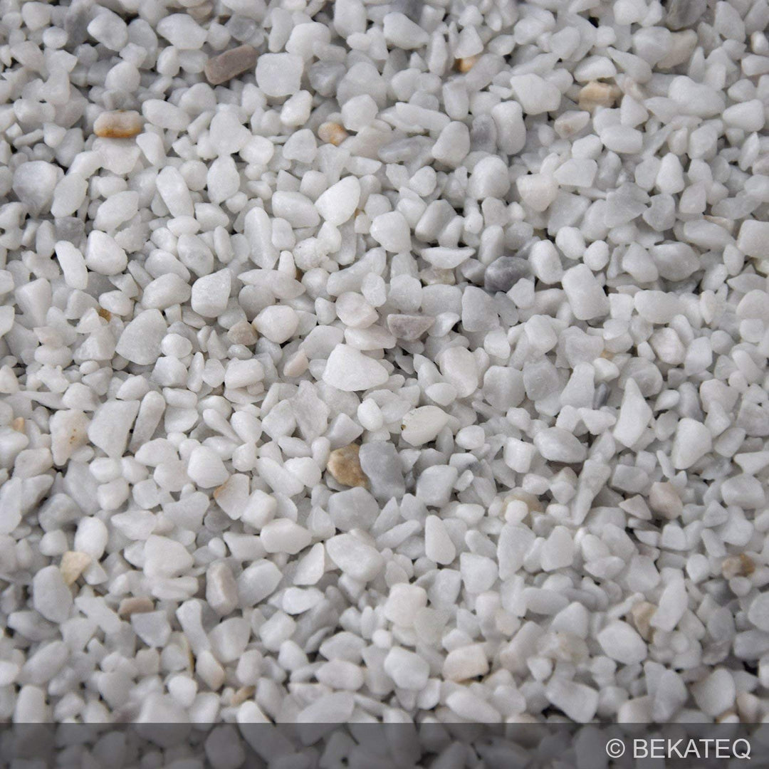 BEKATEQ BK-605PU Steinteppich aussen bis 2,5qm - 25kg Marmorkies in Bianco Carrara + 1K PU Kleber Bi