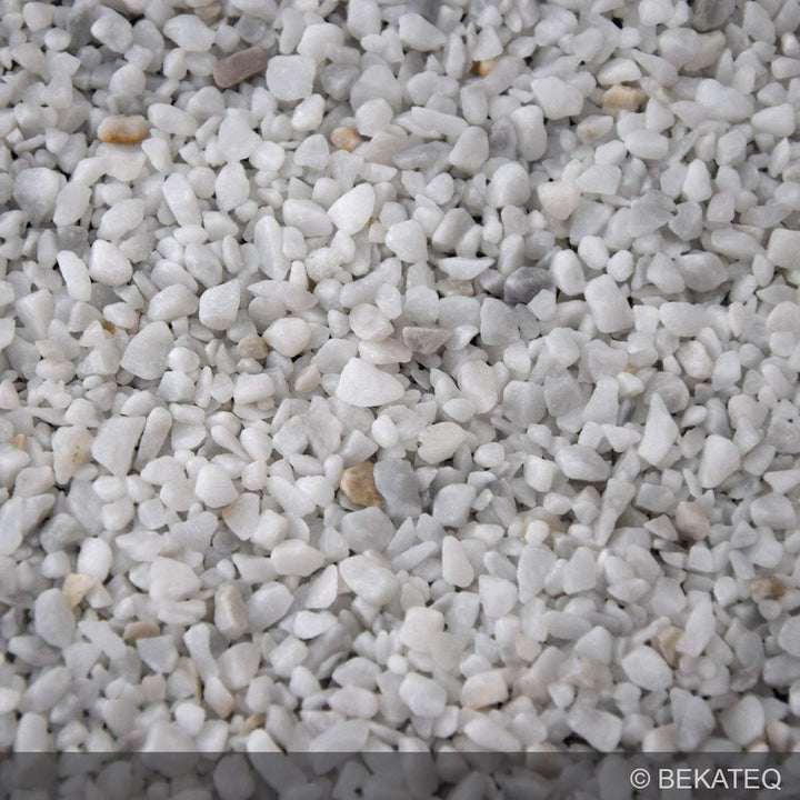 BEKATEQ BK-605PU Steinteppich aussen bis 2,5qm - 25kg Marmorkies in Bianco Carrara + 1K PU Kleber Bi