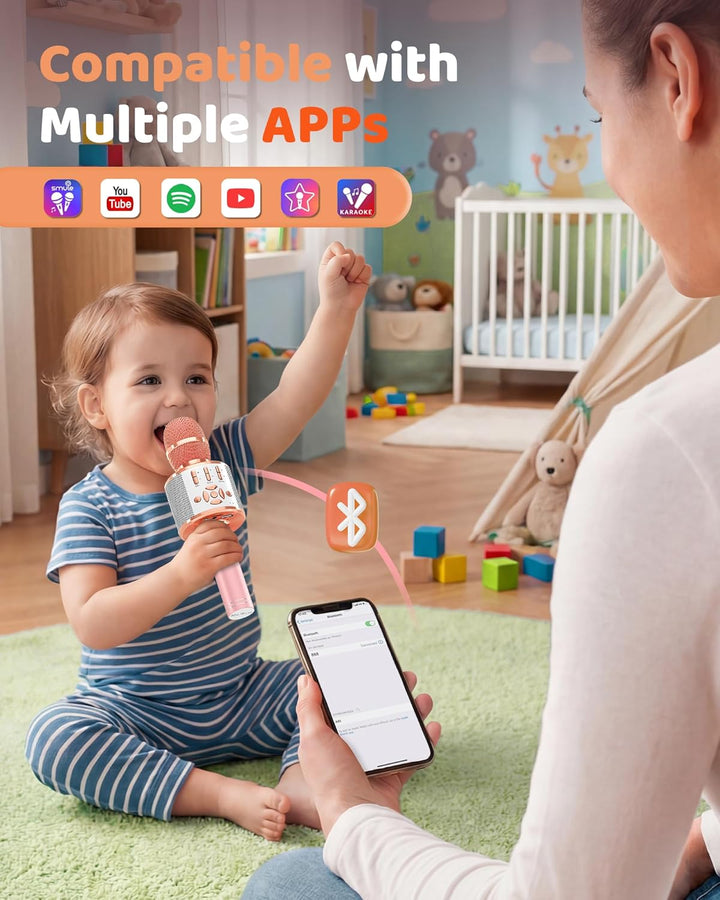 BONAOK Karaoke Mikrofon Bluetooth, 4 in 1 Drahtlos Karaoke Mikrofone,Tragbare LED Kinder Karaoke Mik