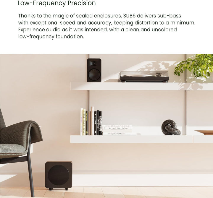 Kanto SUB6 Sealed Powered Subwoofer | 200W Peak Power | 6” Woofer | Quick & Accurate Bass | Ultra-co