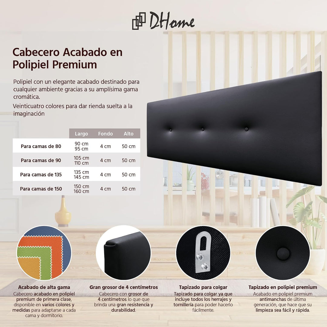 DHOME Kunstleder oder Acualine Stoff Kopfteil einfarbig mit Knöpfen gepolstert HIGH Range Luxus Bett