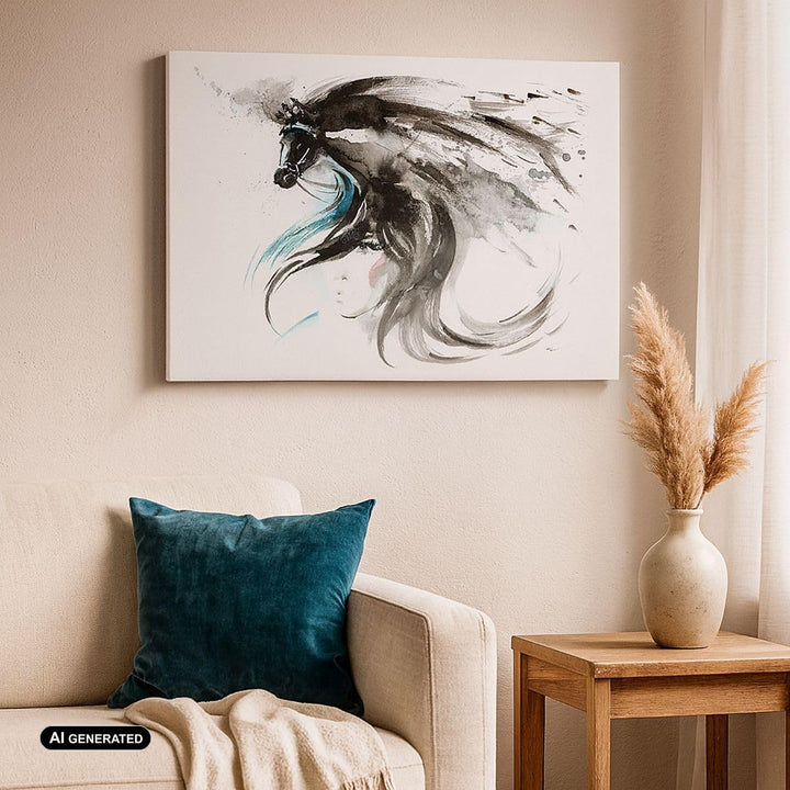 Bilder auf Leinwand Pferd Streifen Hengst Laufen Leinwandbild 70x50cm Wandbilder Dekoration Wohnzimm