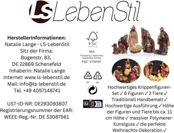 LS-LebenStil Krippenfiguren Set 11cm 8 Figuren bunt Krippe Krippenset handbemalt 8-teilig Bis 11cm,