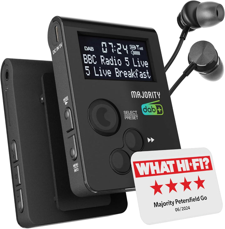 Majority Petersfield-Go tragbares DAB/DAB+ / UKW Digital-Radio mit ansteckbarem Design, Clip-On, sup