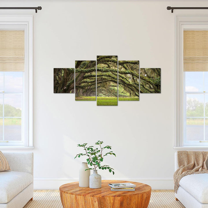 Runa Art Bild Schlafzimmer Wohnzimmer Wald Landschaft 5 Teilig Natur Grün Wandbilder auf Vlies Leinw
