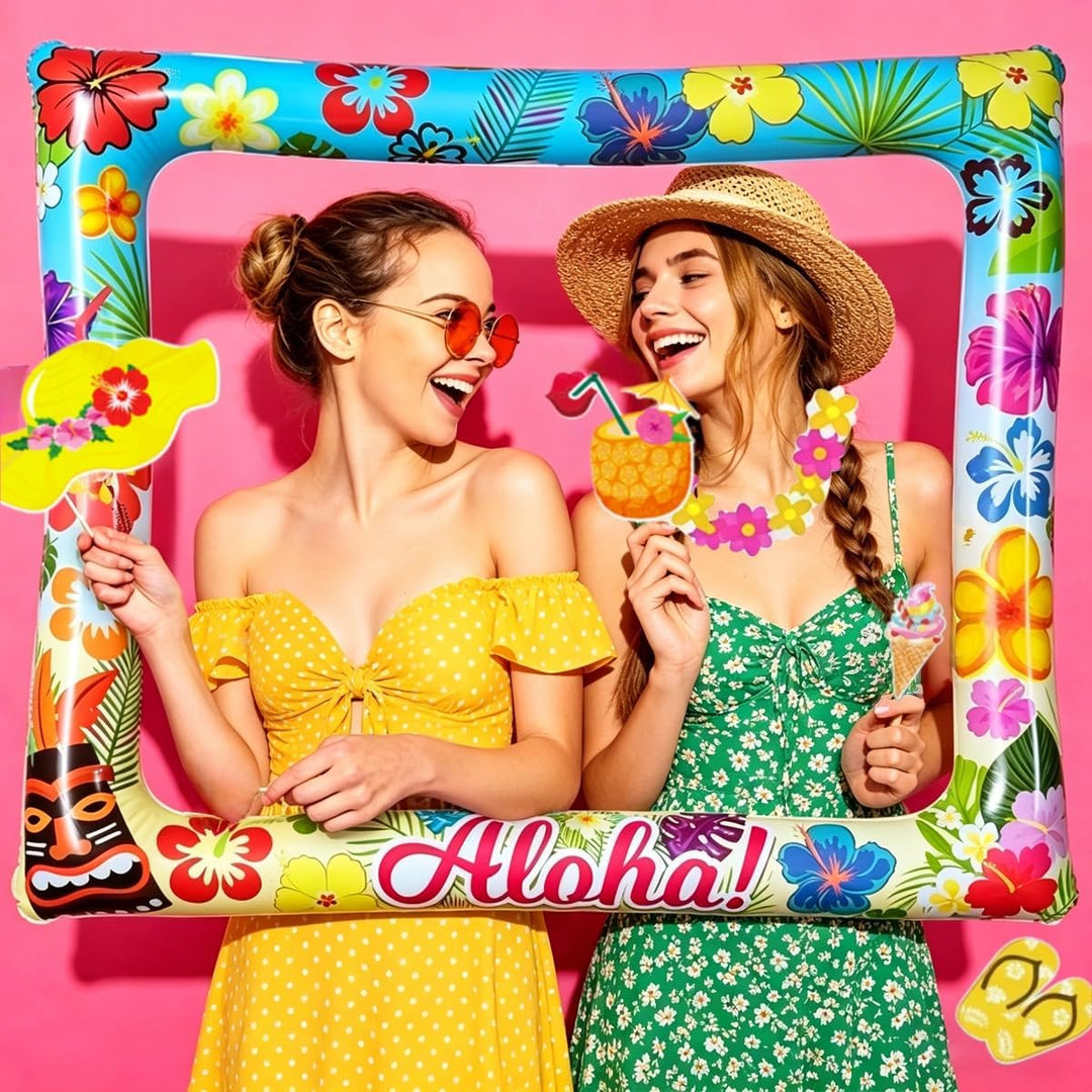 Hawaii Fotobox Accessoires 30 Stück mit Aufblasbarem Fotorahmen 75 x 65cm, Sommer Foto Requisiten, P